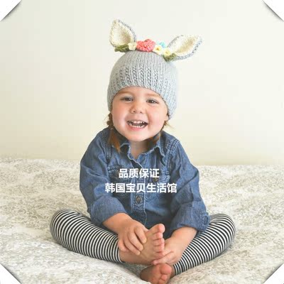 2016秋冬季新款韩版兔耳朵女宝宝婴儿百天满月毛线帽女童针织帽子