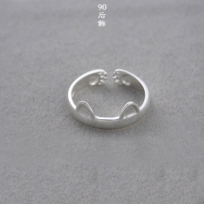 S925纯银戒指创意可爱日韩开口食指尾戒萌猫耳朵原创个性银饰礼物