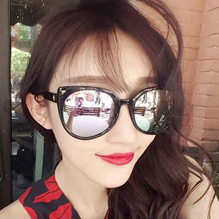 韩国大框反光猫眼女太阳镜圆脸个性潮款墨镜女近视太阳镜气质