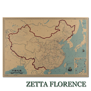 2016版中国地图中文牛皮纸复古设计，1米x0.7米正版高清印刷。