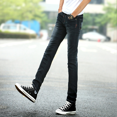 夏季男裤修身小脚小个子显高裤青少年学生韩版潮流显瘦牛仔长裤