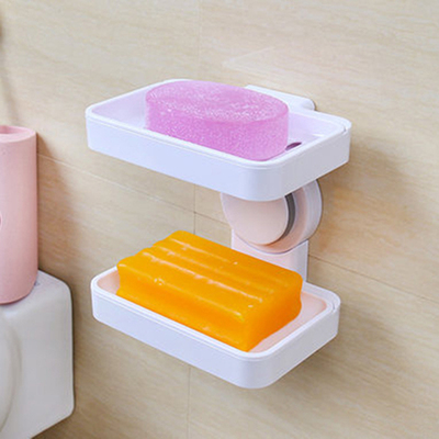吸盘肥皂盒沥水肥皂架卫生间壁挂双层肥皂盒免打孔香皂架浴室皂托