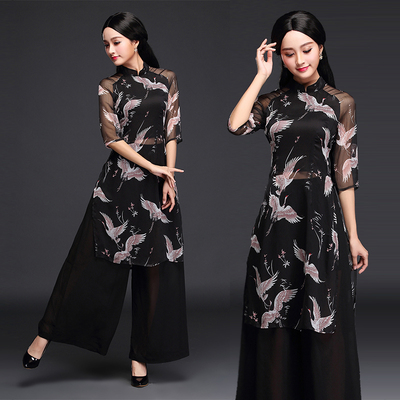原创春夏装新款复古文艺日常越南奥黛旗袍连衣裙两件套女显瘦修身