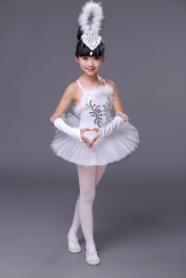 六一女童演出服小天鹅舞蹈裙儿童芭蕾舞裙白色纱裙芭蕾吊带蓬蓬裙
