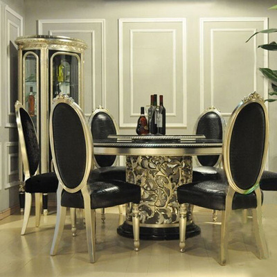 新古典样板房桌椅欧式餐桌椅组合时尚实木后现代圆桌法式宫廷家具