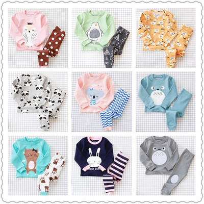 2016秋新款韩版家居服套装中小童宝宝卡通动物长袖儿童睡衣 JJF16