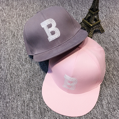 韩版新款棒球帽 B字母刺绣街头嘻哈帽男女同款夏天潮平沿帽粉色系