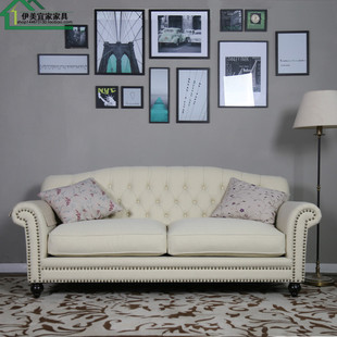 美式沙发美式乡村客厅组合麻布布艺沙发现代简易北欧式小户型沙发