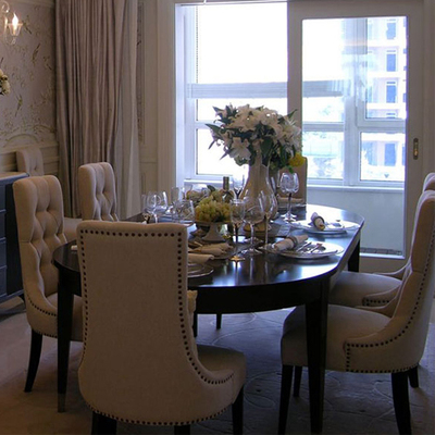 欧式餐桌椅组合实木长方桌新古典餐桌布艺椅子餐桌现代样板房餐桌