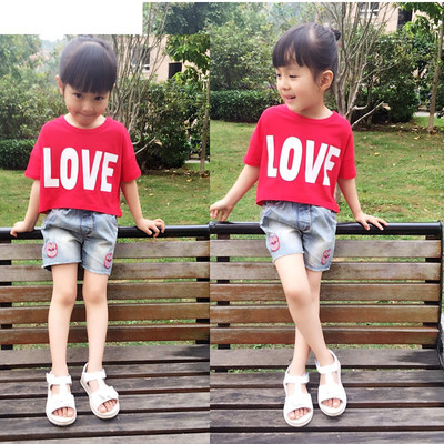 韩国童装女童短袖t恤 2017夏季新款中大童韩版休闲宽松红色打底衫
