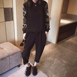 秋季新款2016韩版时尚运动套装女宽松显瘦迷彩卫衣长裤休闲两件套