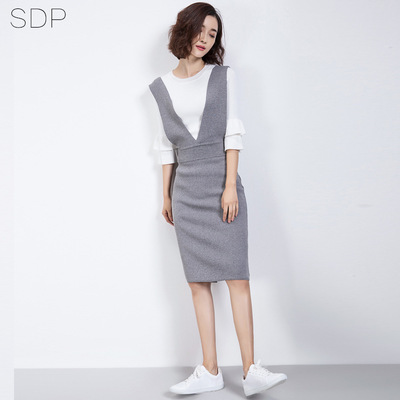 原创针织女装2016秋装韩版新款时尚质感细腻包臀背带连衣裙包邮