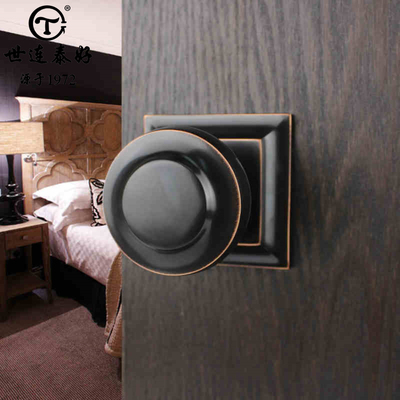 泰好铜锁 台湾世连泰好 美式黑色室内卧室纯铜球形房门锁LP1212-2