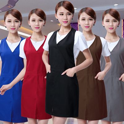 韩版时尚女围裙美容美发美甲工衣罩衣母婴咖啡店餐厅酒店工作服绣