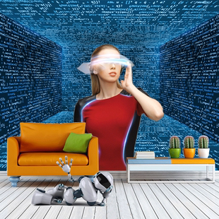 VR虚拟现实体验馆壁纸可穿戴设备3D墙纸人工智能科技公司定制壁画
