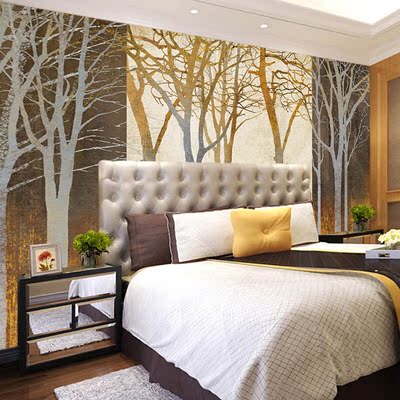 复古怀旧大型壁画  抽象手绘森林 树 卧室客厅背景墙工装艺术壁纸