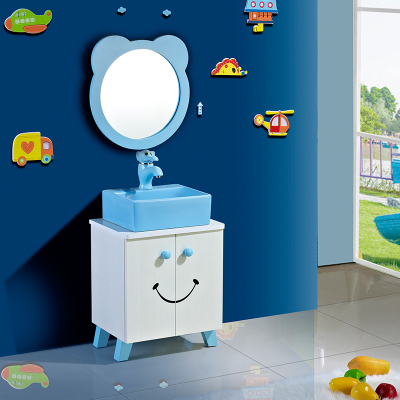 幼儿园儿童洗脸盆柜组合陶瓷卡通可爱彩色小+浴室洗手台盆落地式