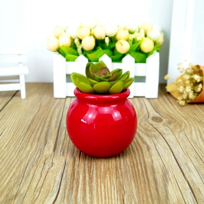 新品时尚创意可爱红色手雷弹多肉陶瓷花盆精美缸形桌面圆球小盆栽