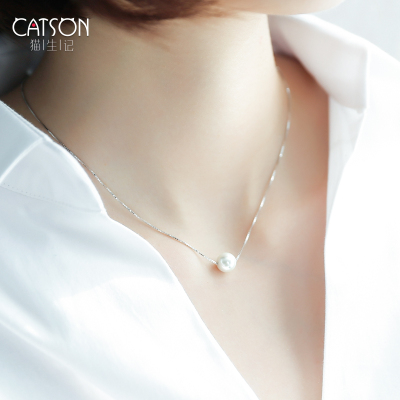925珍珠项链日韩国简约锁骨链女士纯银吊坠银饰送妈妈生日礼物