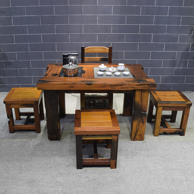 老船木茶桌椅组合简约实木功夫茶几客厅小户型阳台茶台仿古典家具