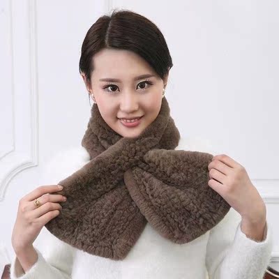 新款冬季女式韩版獭兔毛真毛皮草编织围巾保暖加厚鱼尾兔毛围脖