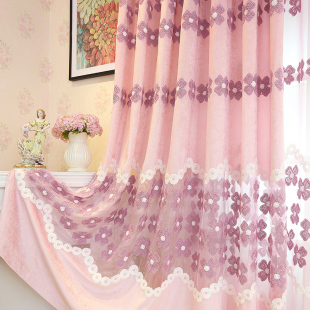 定制简易窗帘公主风粉色韩式田园简约全遮光布料 平面窗客厅卧室