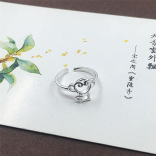 S925纯银戒指简约时尚日韩风格情侣对戒女小动物猴子指环尾戒