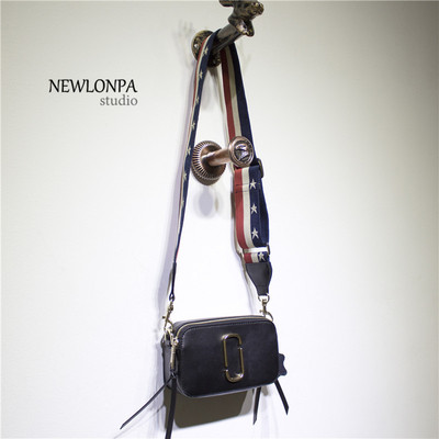 NEWLONPA 纽隆帕 定制款欧美街拍彩色条纹帆布包相机包斜跨牛皮包