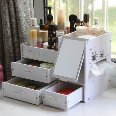 包邮 防水加厚木质桌面化妆品 收纳盒整理盒带抽屉大号浴室置物架