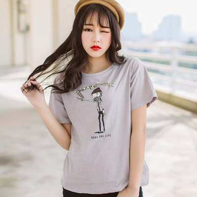 2016夏季新款韩版女装时尚卡通印花圆领短袖打底衫T恤包邮