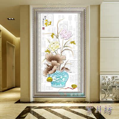 新中式古典花卉喷绘油画中欧式家居玄关装饰挂画别墅墙贴壁画荷花