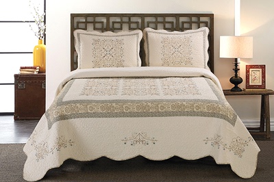 经典欧式全棉绗缝绣花床罩床盖纯棉三件套双人加厚床单机水洗特价