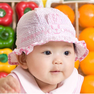 熊朵婴儿帽子+0-3-6月夏遮阳帽男女童韩国儿童太阳帽纯棉宝宝盆帽