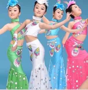 六一儿童演出服装女童幼儿少儿舞蹈裙傣族舞孔雀舞民族表演舞蹈