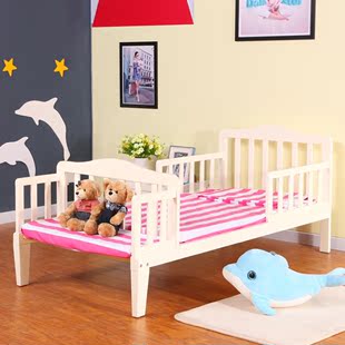 海豚星婴儿床实木多功能儿童床可加长白色宝宝床沙发床带床垫包邮