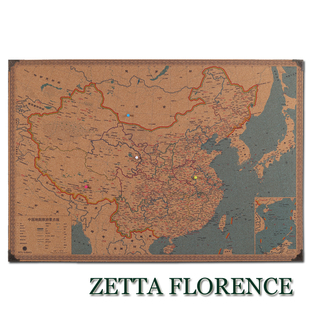 2016中国地图旅游版，中文复古设计软木板标足迹地图，留言照片墙