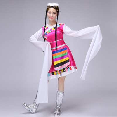 少数民族服装藏族服装加长水袖短款舞台表演服装广场舞服装 特价