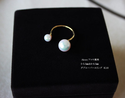 日本代购直邮包邮Akoya海水珍珠 双珠戒指 8-8.5mm 5-5.5mm K18