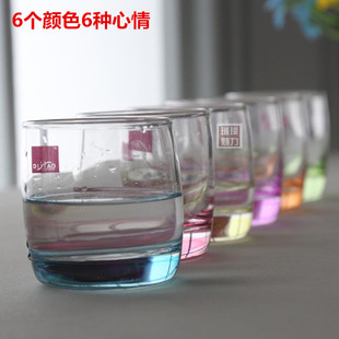 彩色玻璃杯套装创意透明6色家用茶杯可爱水杯子加厚时尚洋酒杯