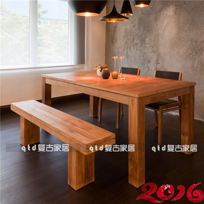 实木椅美式乡村组合8人咖啡厅美式餐厅复古原木长桌现代简约饭桌