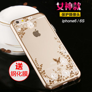 苹果6手机壳 iPhone6s保护套6plus透明全包硅胶电镀奢华水钻软壳