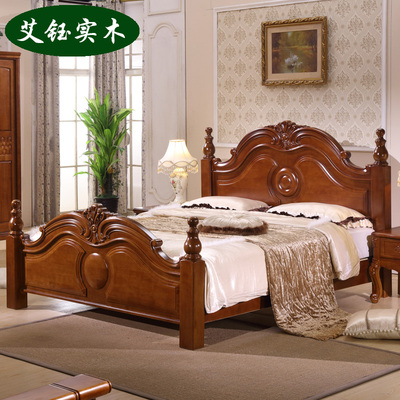 实木床木头橡木大床1.8米高档雕花高箱储物欧式美式乡村双人床