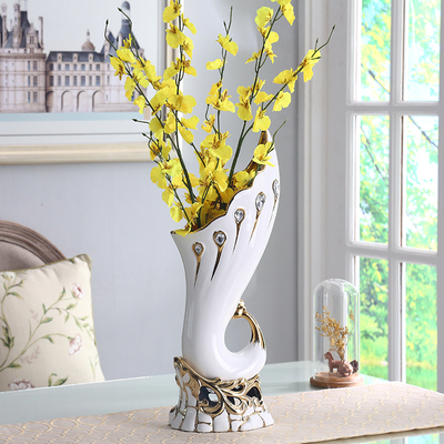 欧式孔雀陶瓷花瓶摆件 客厅餐桌电视柜摆设 花插花器结婚装饰礼品