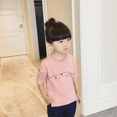 女童长袖打底衫2016春秋装新款韩版百搭儿童卡通圆领 套头上衣