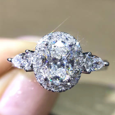 文欢珠宝 18K白金1克拉椭圆形钻石戒指女 大气女士结婚钻石婚戒