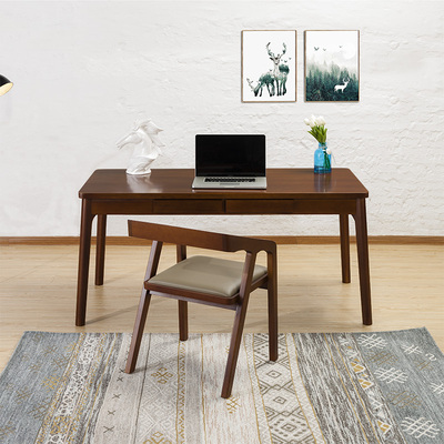 实木电脑桌台式家用简易书桌橡木简约现代写字台带抽屉桌子办公桌