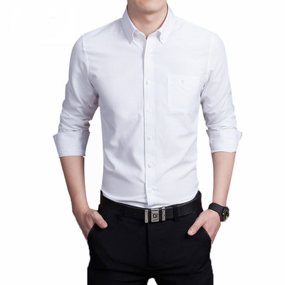 衬衣男士韩版修身商务正装搭配纯色青年薄款秋冬季长袖免烫加大码