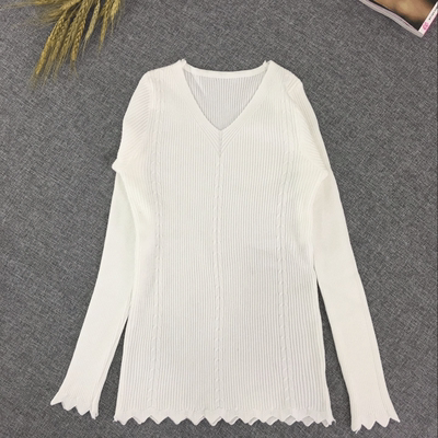 2016秋季新款修身显瘦v领套头女甜美长袖常规款纯色单件毛针织衫