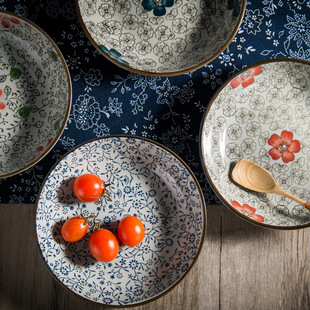 日式和风创意陶瓷盘子 圆盘平盘调味碟 点心盘水果盘餐盘凉菜盘