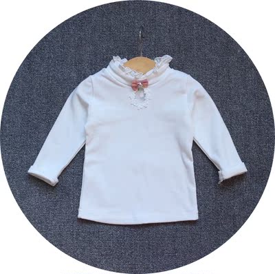 2017秋装女童长袖T恤宝宝纯棉高领白色打底衫婴儿薄款上衣1-2-3岁